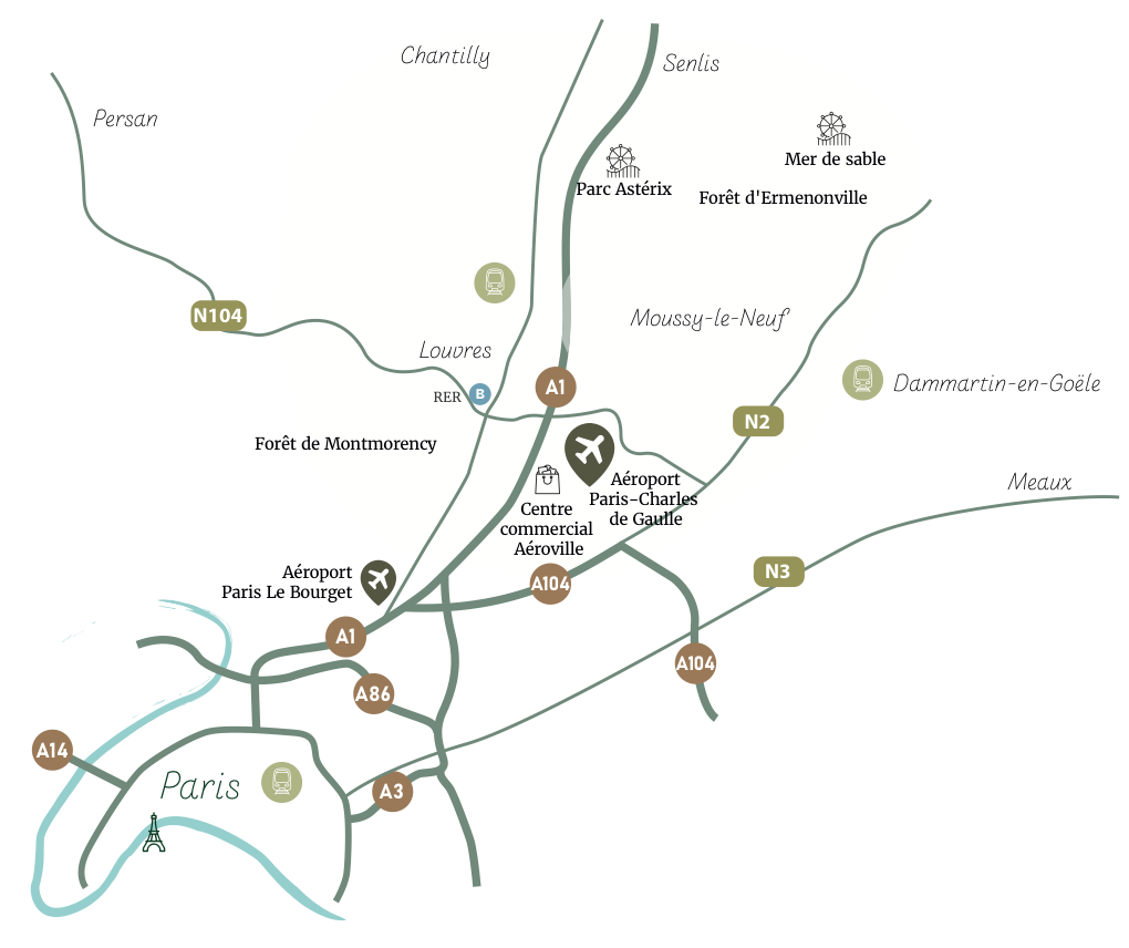 Plan d'accès et points d'intérêt autour de Moussy-le-Neuf